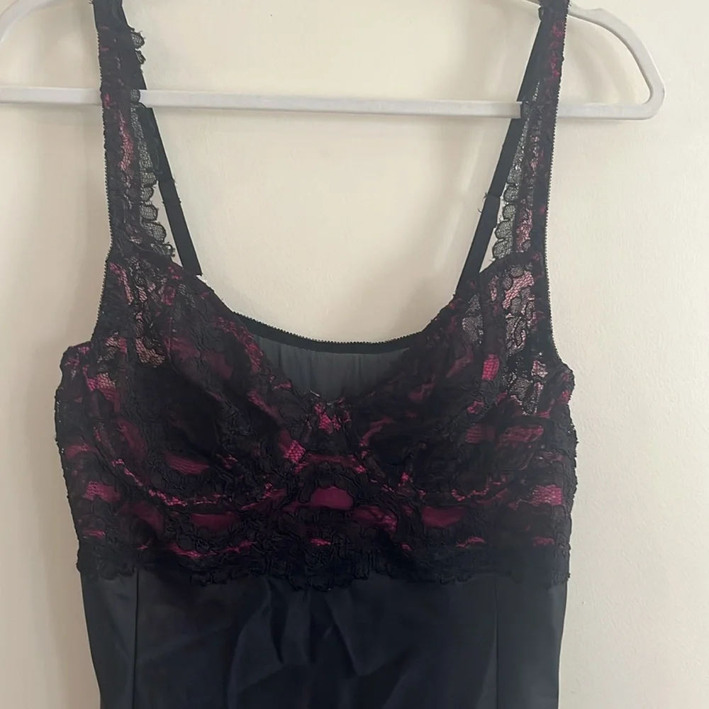 Vintage Victoria's Secret Gold Label Lingerie Nightgown Pink Black Lace 80s‎